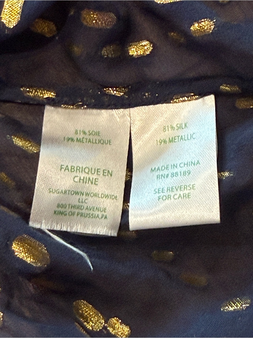 Lilly Pulitzer Navy Blue With Gold Metallic Long-Sleeve Blouse - Picture 4 of 5